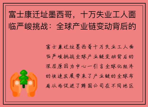 富士康迁址墨西哥，十万失业工人面临严峻挑战：全球产业链变动背后的深层原因