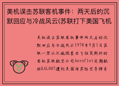 美机误击苏联客机事件：两天后的沉默回应与冷战风云(苏联打下美国飞机u2)
