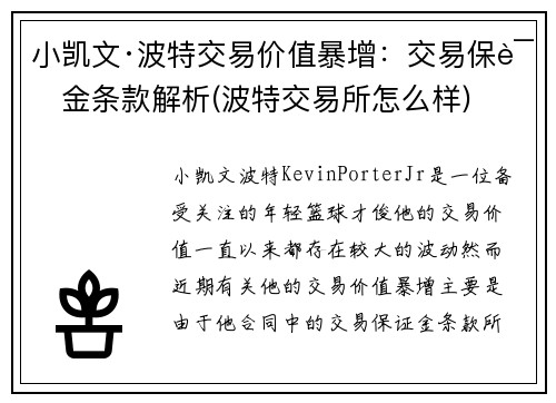 小凯文·波特交易价值暴增：交易保证金条款解析(波特交易所怎么样)